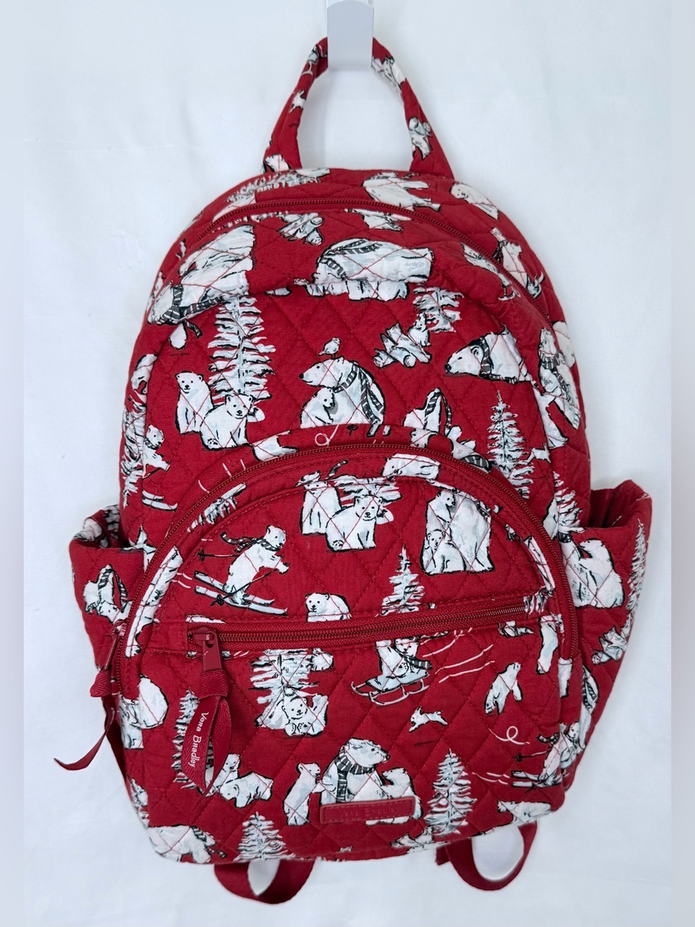Vera Bradley Red Quilted Polar Bear Print Backpack - Picture 1 of 6